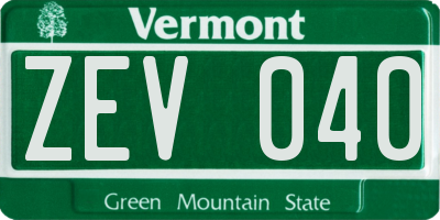 VT license plate ZEV040