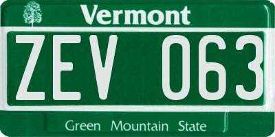 VT license plate ZEV063