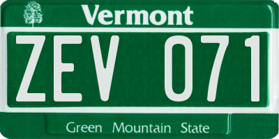 VT license plate ZEV071