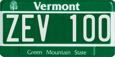 VT license plate ZEV100