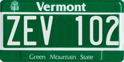 VT license plate ZEV102