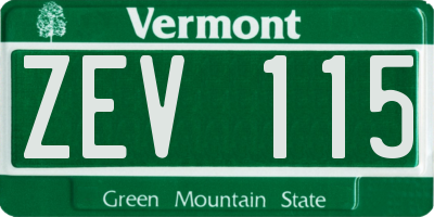 VT license plate ZEV115