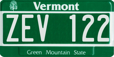 VT license plate ZEV122