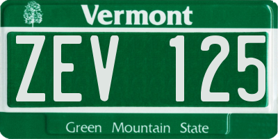 VT license plate ZEV125
