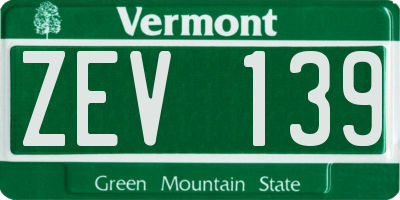 VT license plate ZEV139