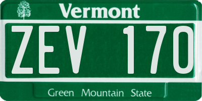 VT license plate ZEV170