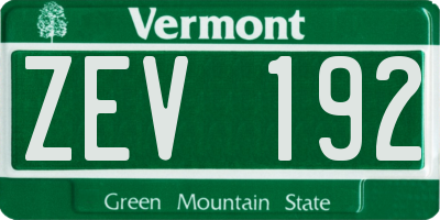 VT license plate ZEV192