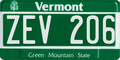 VT license plate ZEV206