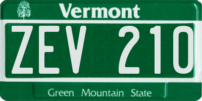 VT license plate ZEV210