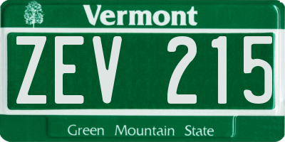 VT license plate ZEV215