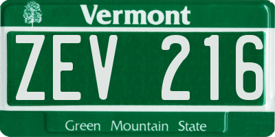 VT license plate ZEV216