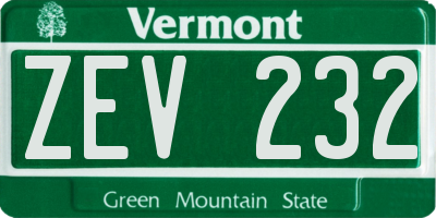 VT license plate ZEV232