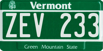 VT license plate ZEV233