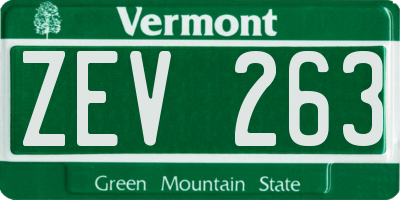 VT license plate ZEV263