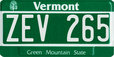 VT license plate ZEV265