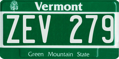 VT license plate ZEV279