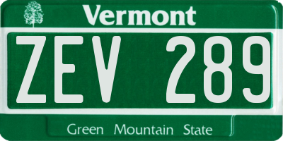 VT license plate ZEV289