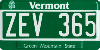 VT license plate ZEV365