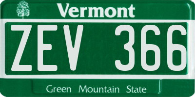 VT license plate ZEV366