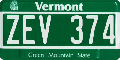 VT license plate ZEV374