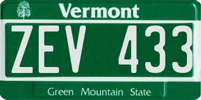 VT license plate ZEV433