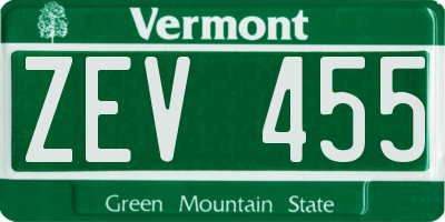 VT license plate ZEV455