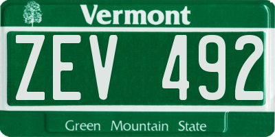 VT license plate ZEV492