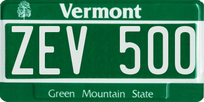VT license plate ZEV500