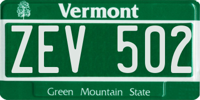 VT license plate ZEV502