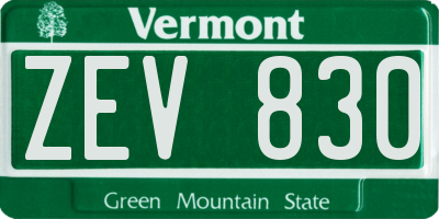 VT license plate ZEV830