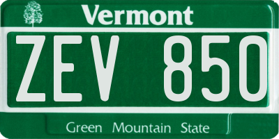VT license plate ZEV850
