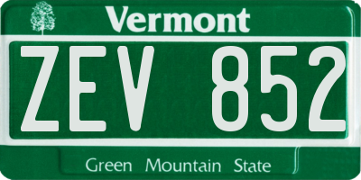 VT license plate ZEV852