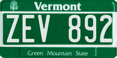 VT license plate ZEV892
