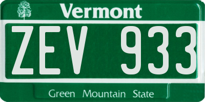 VT license plate ZEV933