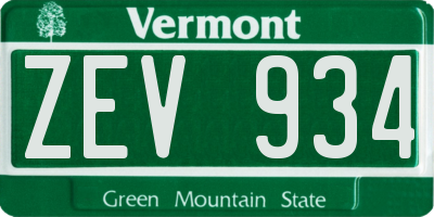 VT license plate ZEV934
