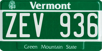 VT license plate ZEV936