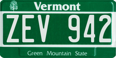 VT license plate ZEV942