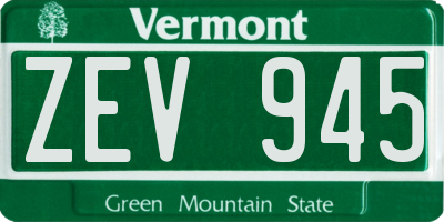 VT license plate ZEV945