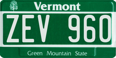 VT license plate ZEV960