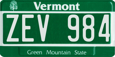 VT license plate ZEV984