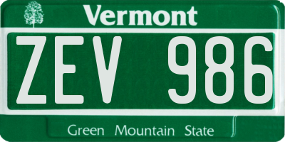 VT license plate ZEV986