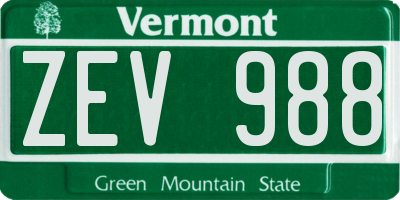 VT license plate ZEV988