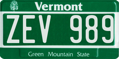 VT license plate ZEV989
