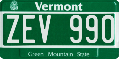 VT license plate ZEV990