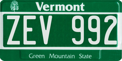 VT license plate ZEV992