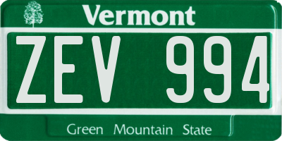VT license plate ZEV994