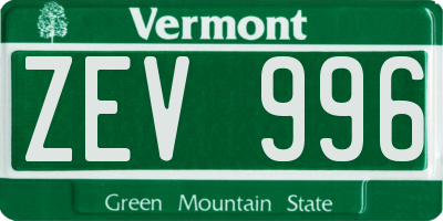 VT license plate ZEV996