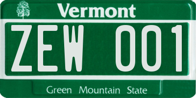 VT license plate ZEW001