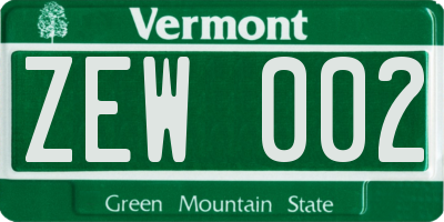 VT license plate ZEW002