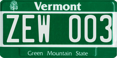 VT license plate ZEW003
